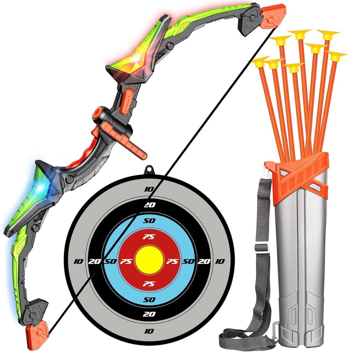 Kids Bow and Arrow Toy Set, LED Light Up Archery Toys with 8 Suction Cups Arrows